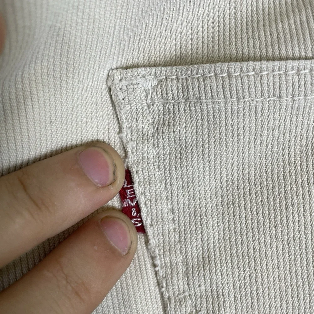 1960s Levis Big E 911B Beige Pique Corduroy Cotton Cut Off Jean Shorts 33x10